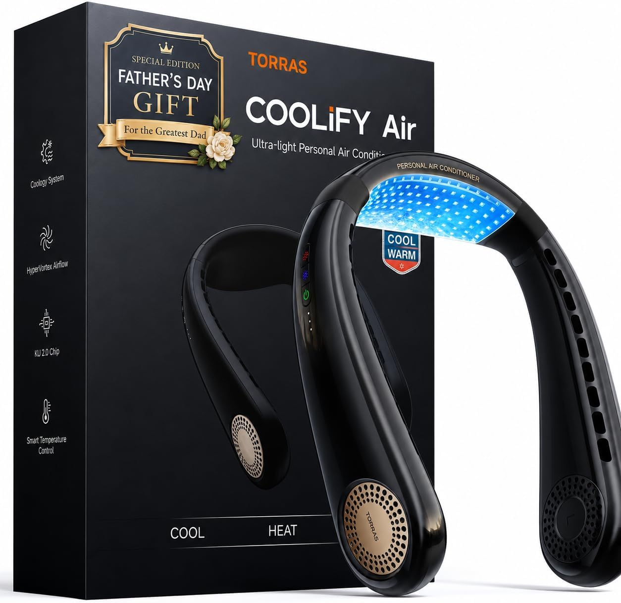TORRAS COOLiFY Air 2025 Ventilateur De Cou Amélioré Climatiseur, Refroidissement Pro à Double Flux D'air, Ventilateur Portable Ultra-léger Rechargeable, Ventilateur De Refroidissement Personnel