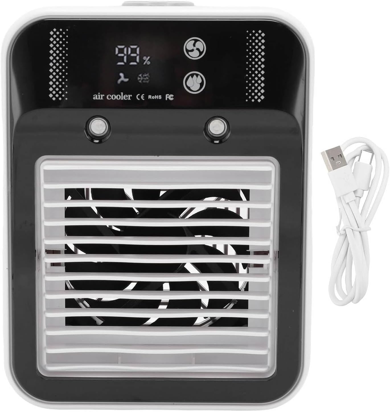GENERIC Refroidisseur D'air Portable, 3000 MAh Rechargeable Par USB, Mini Climatiseur Avec Brume Et Affichage Numérique, Faible Bruit Pour Le Sommeil Au Bureau, 2 Modes D'humidification/vent Normal