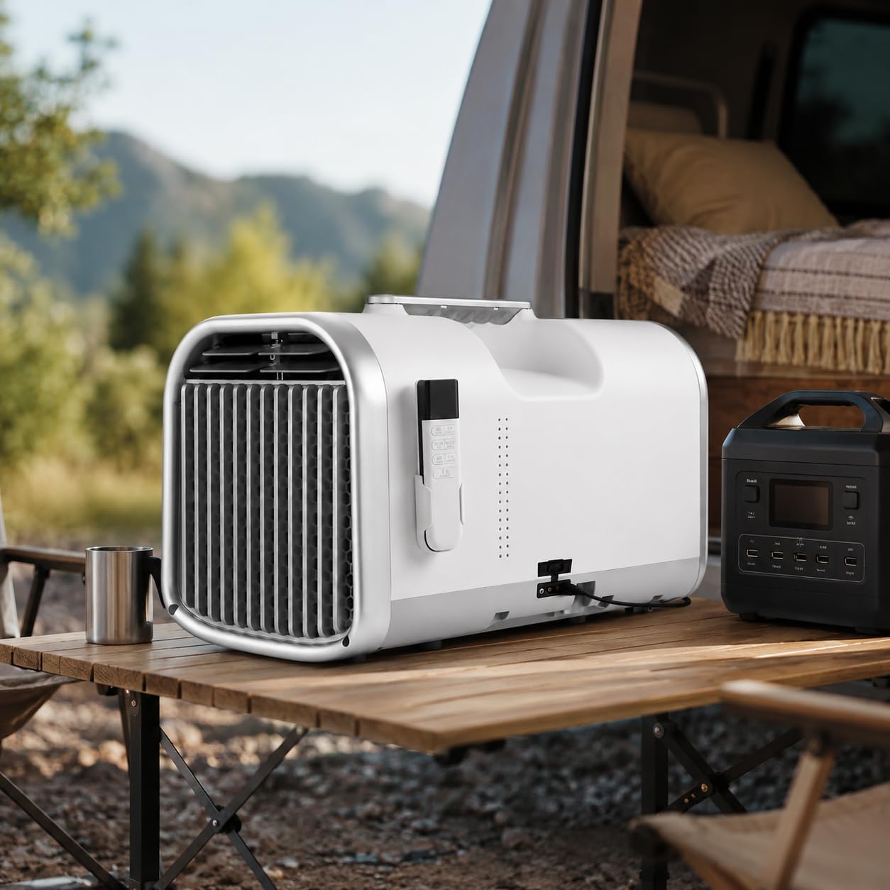 Climatiseur Mobile Silencieux 4100-5100 BTU 1200W/1500W, Refroidissement Rapide 8-10m², Clim Portable Sans Installation, Usage Chambre Bureau Tente Camping White-V1pro220V
