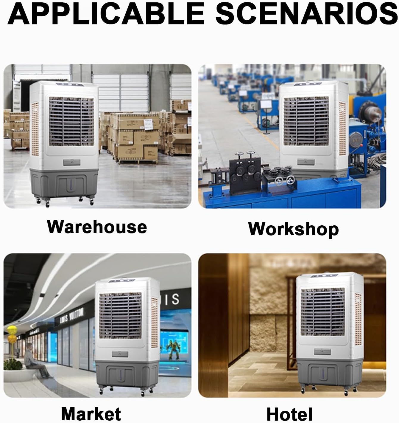 Climatiseur Mobile Industriel, Refroidisseur D'air Par évaporation Portable Avec 3 Vitesses, 3 Glacières, Oscillation à 120° - Ventilateur Refroidisseur D'eau Pour Usage Intérieur Et Extérieur