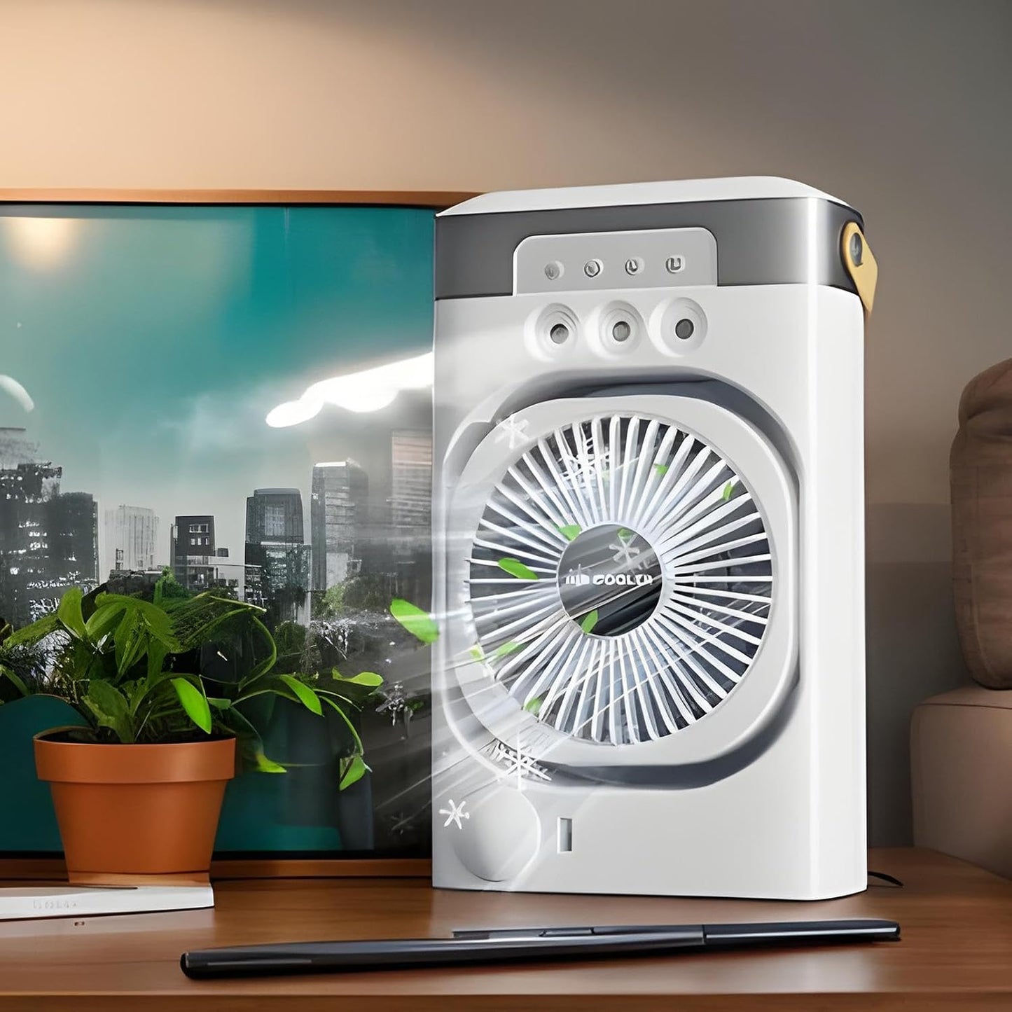 Climatiseur Personnel - Noir ABS 600ml, Rafraîchisseur Air Silencieux Trois Buses, Brumisation Rapide Trois Vitesses, Veilleuse 7 Couleurs Réglables | Ventilateur Puissant Pour Chambre