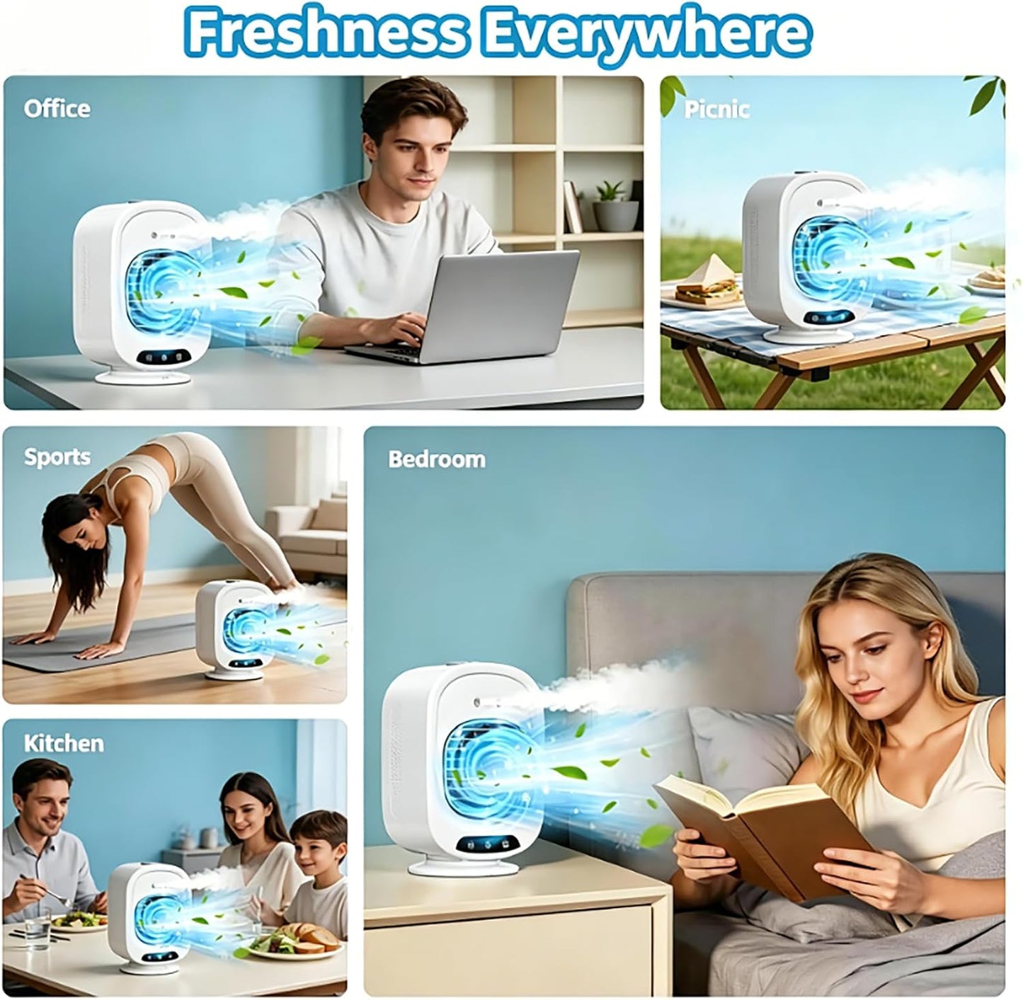 ZVD Climatiseur Mobile Portable,Mini Refroidisseur D'Air 4 En 1 (Blanc) | Silencieux,3 Vitesses,300ML,USB,Ventilateur Brumisateur,Mini Clim Pour Bureau,Chambre,Voiture,Camping