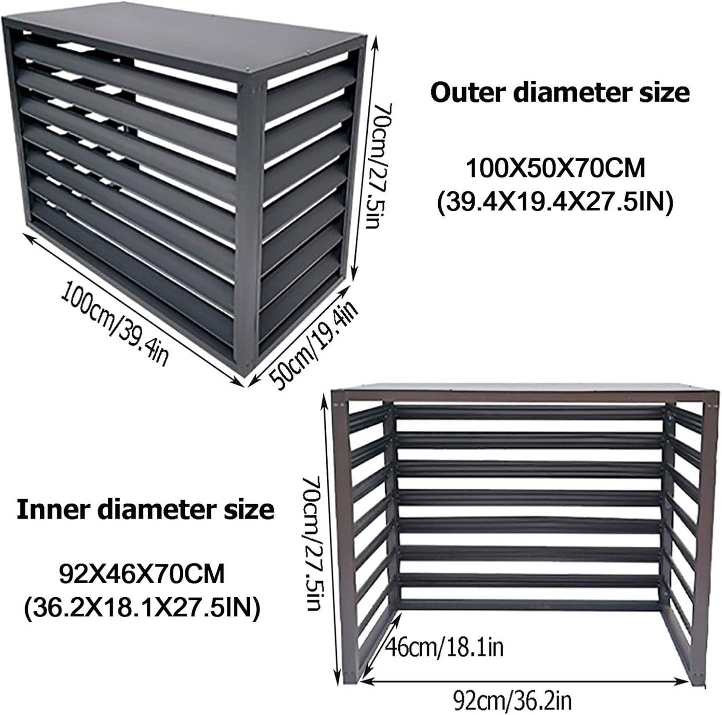 GENERIC Housse De Protection En Aluminium Pour Climatiseur Extérieur - Protection Contre Les Regards Indiscrets Pour Poubelle - Résistante Aux Intempéries - Convient Aux Unités Standard - Couleur Grise