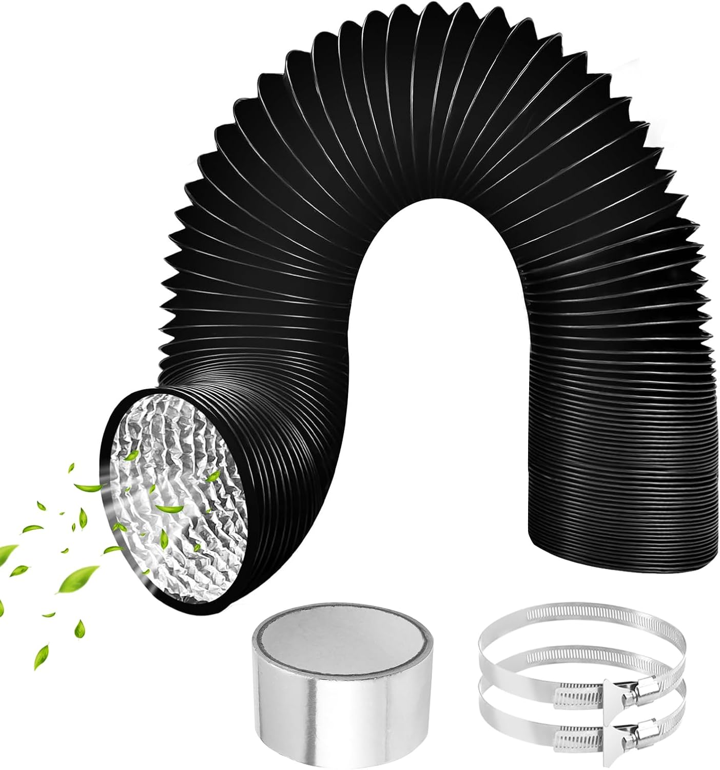 Tuyau Ventilation PVC 100mm Pour Hotte Aspirante 3m Flexible Tuyau D'Evacuation Avec 2 Colliers De Serrage Et 1 Adhésif Aluminium Pour Climatisation Extracteur D'Air Ventilateur Tubulair Gris