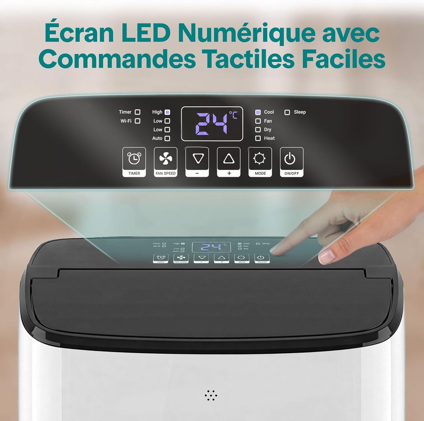 SereneLife Climatiseur Mobile Inverter A+++ 12000 BTU Double Tuyau – 4 En 1 Refroidissement Chauffage Déshumidification Ventilation, Auto-Swing, WiFi, Ultra Silencieux 44 à 49 DB Avec Kit Fenêtre
