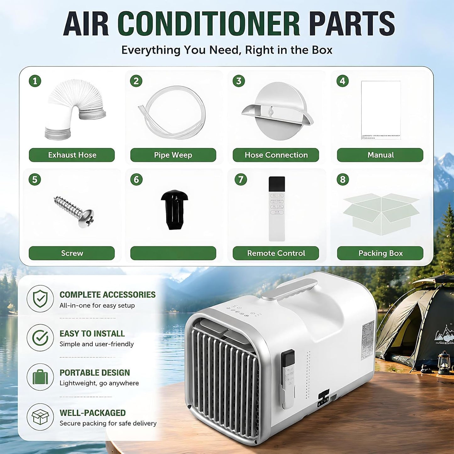 Climatiseur Portable 5100 BTU Camping, Caravanes, Camions, Tentes, Pêche, Petites Pièces Et Animaux Compagnie. Unité Climatisation Compacte L'extérieur Ou L'intérieur, Idéale Rafraîchir Lors Voyage