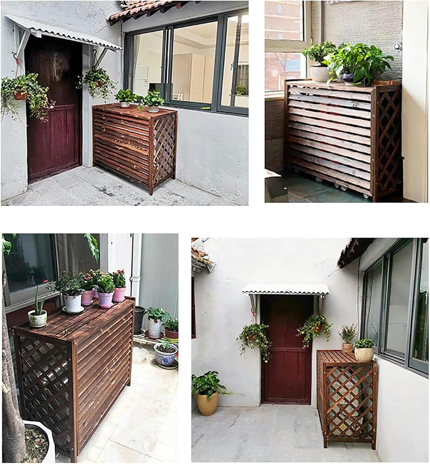 Support De Plantes En Bois Pour Climatiseur - Cache-radiateur Décoratif - Résistant Aux Intempéries - Protection De L'unité De Climatisation