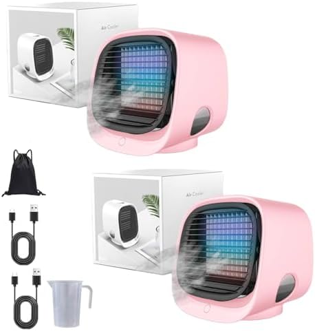 GENERIC Ventilateur De Refroidisseur D'air Portable Avec Réservoir D'eau Glacée, Refroidissement Par évaporation Rapide 90s, Humidificateur Silencieux à 4 Vitesses Pour Le Bureau De Chambre, Lumière De Nuit L
