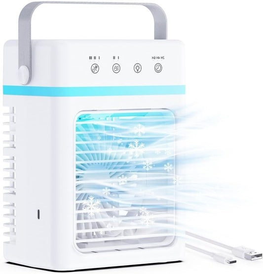  Refroidisseur D'Air Silencieux 900ML | Climatiseur Mobile 3 Modes & 2 Brumisation | Climatiseur Portable Minuterie 2/4/6 Hour | Compatible USB | Lumière LED - Idéal Pour Dortoir/Chambre/Bureau/Camping