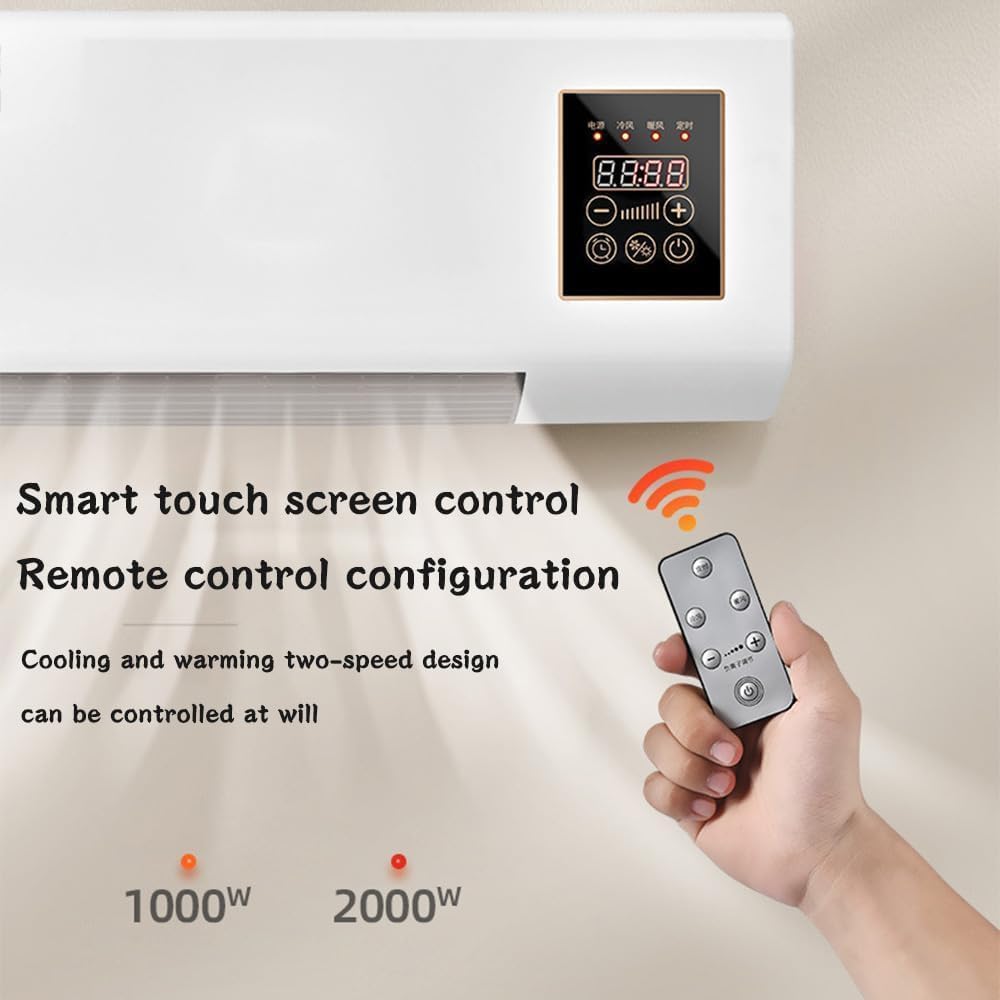  Climatisation Murale Portable 2000W Avec Télécommande Et Minuterie.Réfrigérateur Et Chauffage Efficaces Pour La Maison, Le Bureau, La Chambre à Coucher. Fonctionnement Silencieux, Contrôle Intelligent