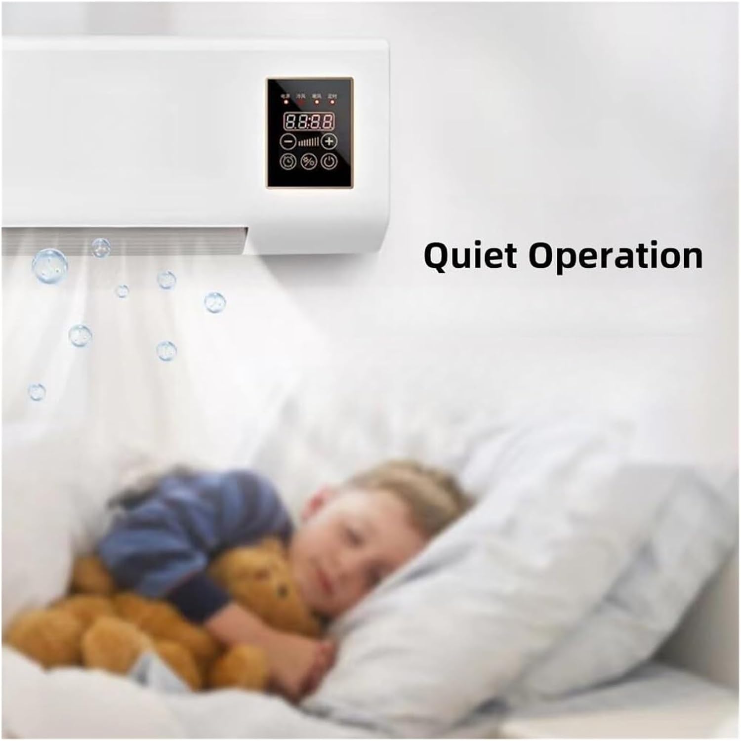  Air Conditionérateur Mur Et Table, Chauffage Refroidissement 60W, Calme <45dB, Télécommande, Compact Pour Chambre De Bureau, Efficacité énergétique, Flux D'air Chaud Et Froid, Facile à Installer