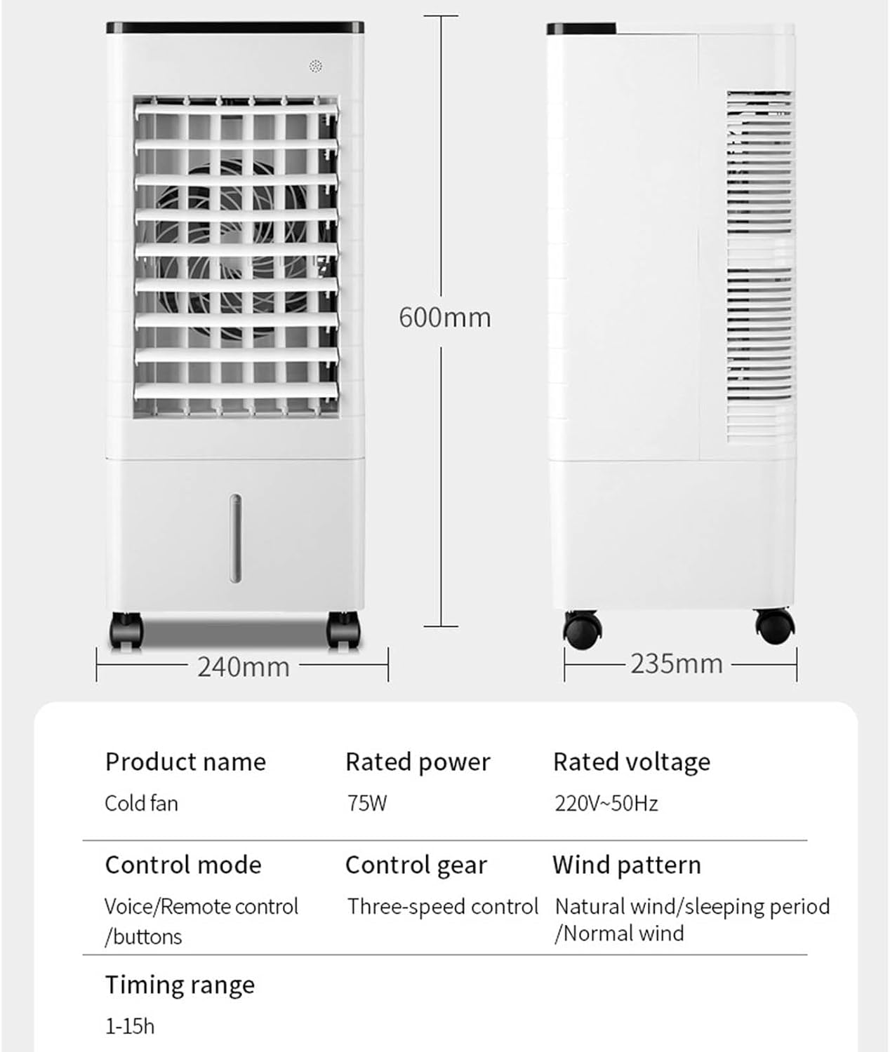 GENERIC Climatiseur Portable Avec Minuterie De 15 H, Réservoir De 9 L, Ventilateur De Refroidissement Silencieux, Arrêt Automatique, Roues Pour Bureau à Domicile