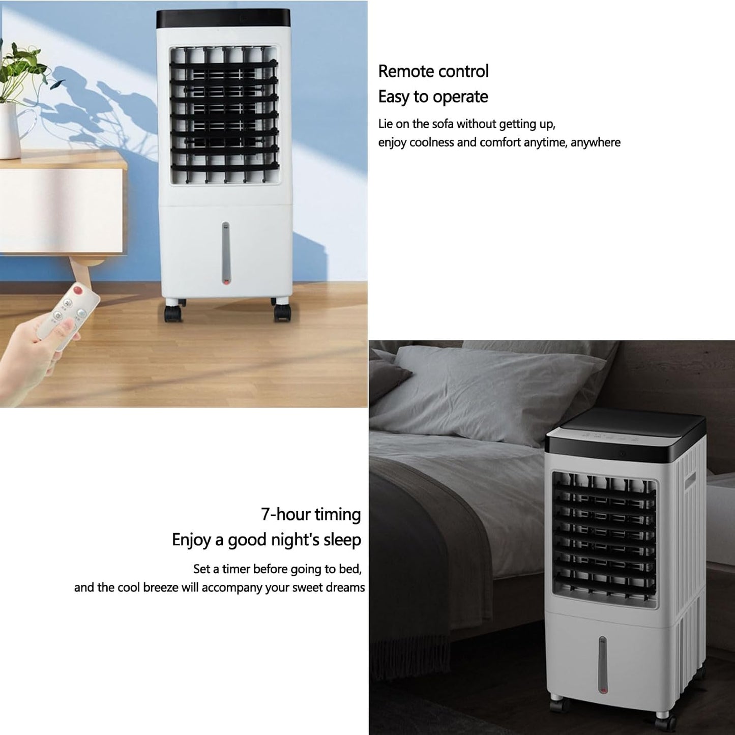  Climatiseur Portable, Rafraîchisseur D'air Par évaporation, Oscillation Automatique Grand Angle à 60°, 3 Vitesses Réglables, Minuterie 7 H, Réservoir D'eau De 10 L, Pour La Maison Et Le Bureau.