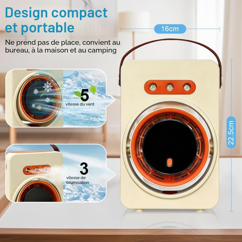  Ventilateur Silencieux Brumisateur, Mini Climatiseur Portable, Ventilateur Bureau Usb Avec 5 Vitesses Et Minuterie,Ventilateur Rechargeable Pour Maison,Voiture,Camping