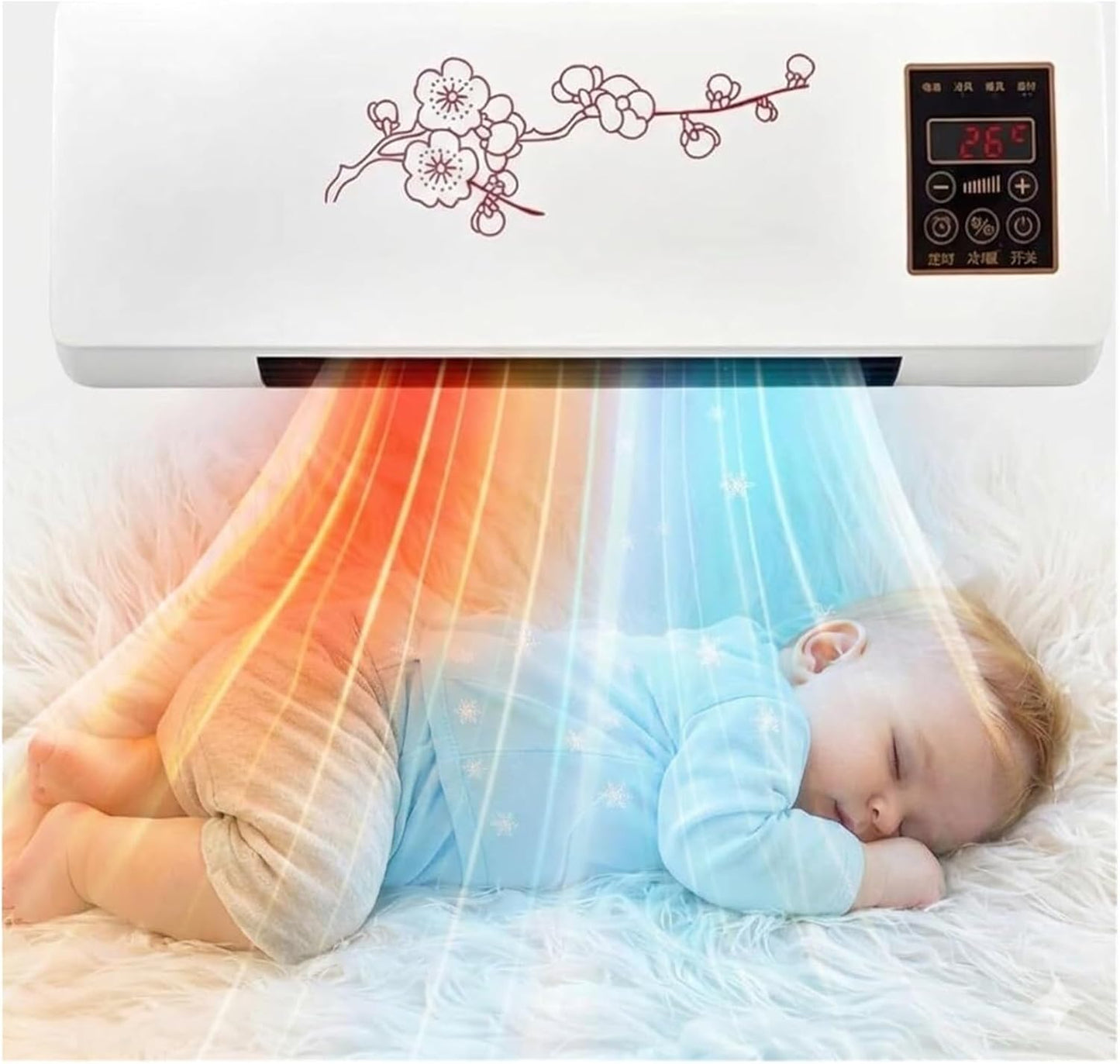  Air Conditionérateur Mur Et Table, Chauffage Refroidissement 60W, Calme <45dB, Télécommande, Compact Pour Chambre De Bureau, Efficacité énergétique, Flux D'air Chaud Et Froid, Facile à Installer