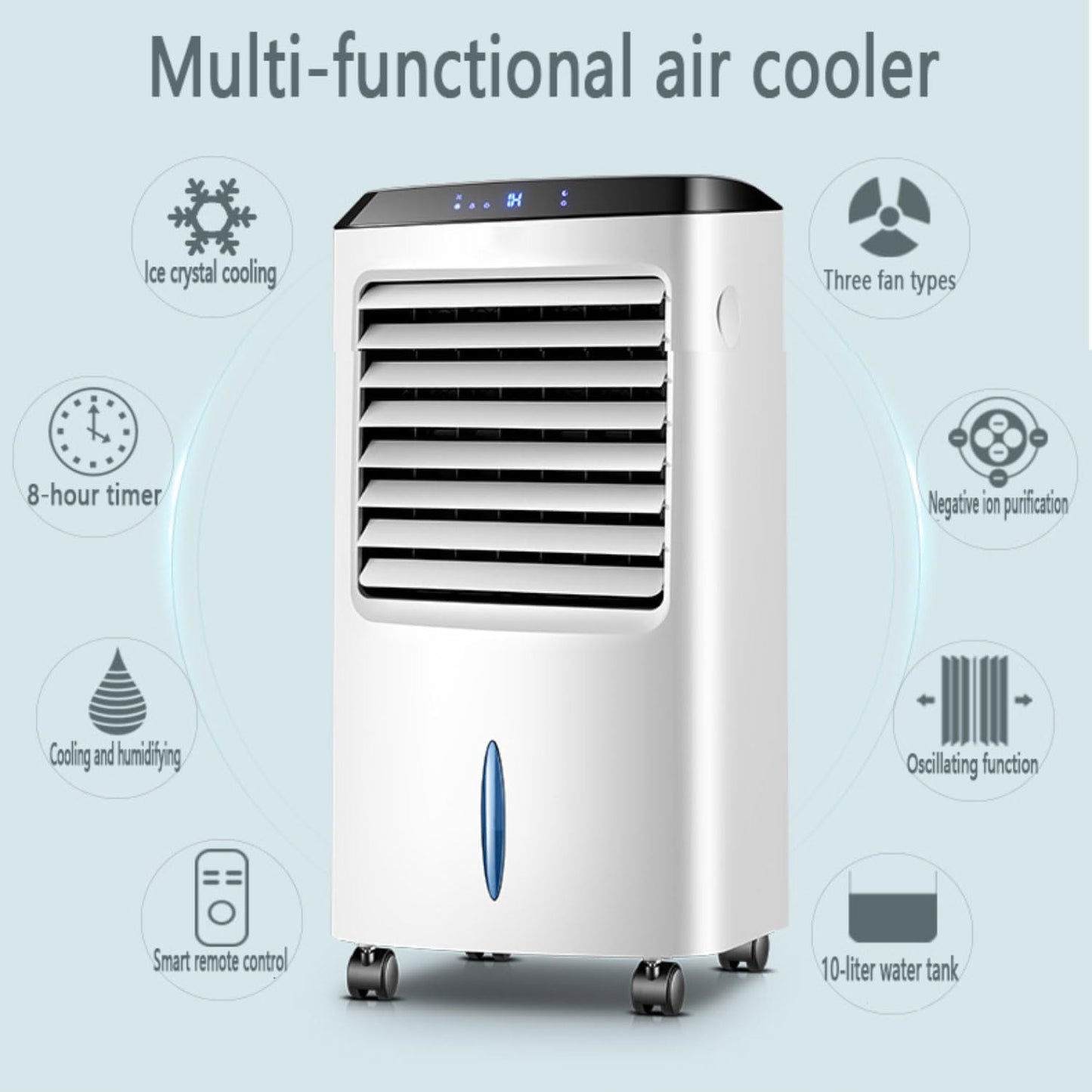 GENERIC Climatiseur évaporatif Avec Réservoir D'eau De 10 L, Oscillation à 60°, Minuterie 8 H, 3 Modes Et 3 Vitesses, Climatiseur Portable Pour Chambre Ou Bureau