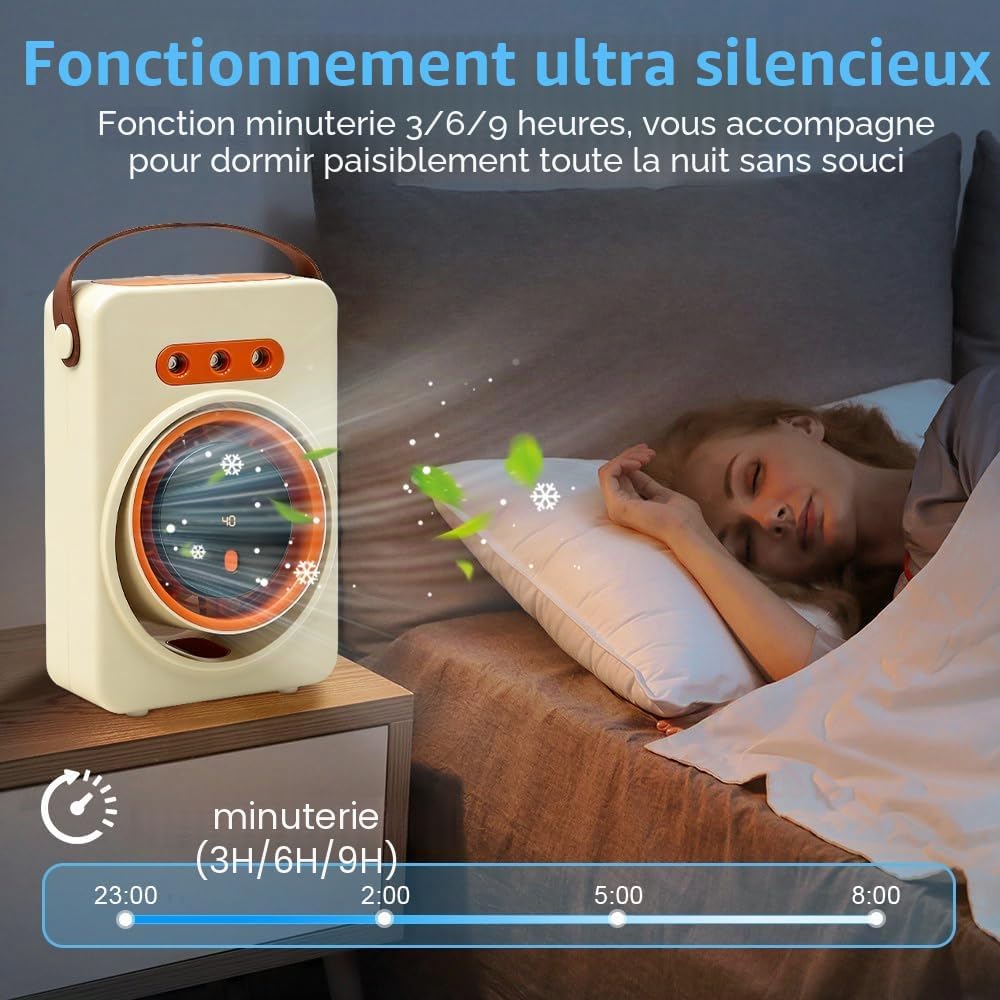  Ventilateur Silencieux Brumisateur, Mini Climatiseur Portable, Ventilateur Bureau Usb Avec 5 Vitesses Et Minuterie,Ventilateur Rechargeable Pour Maison,Voiture,Camping