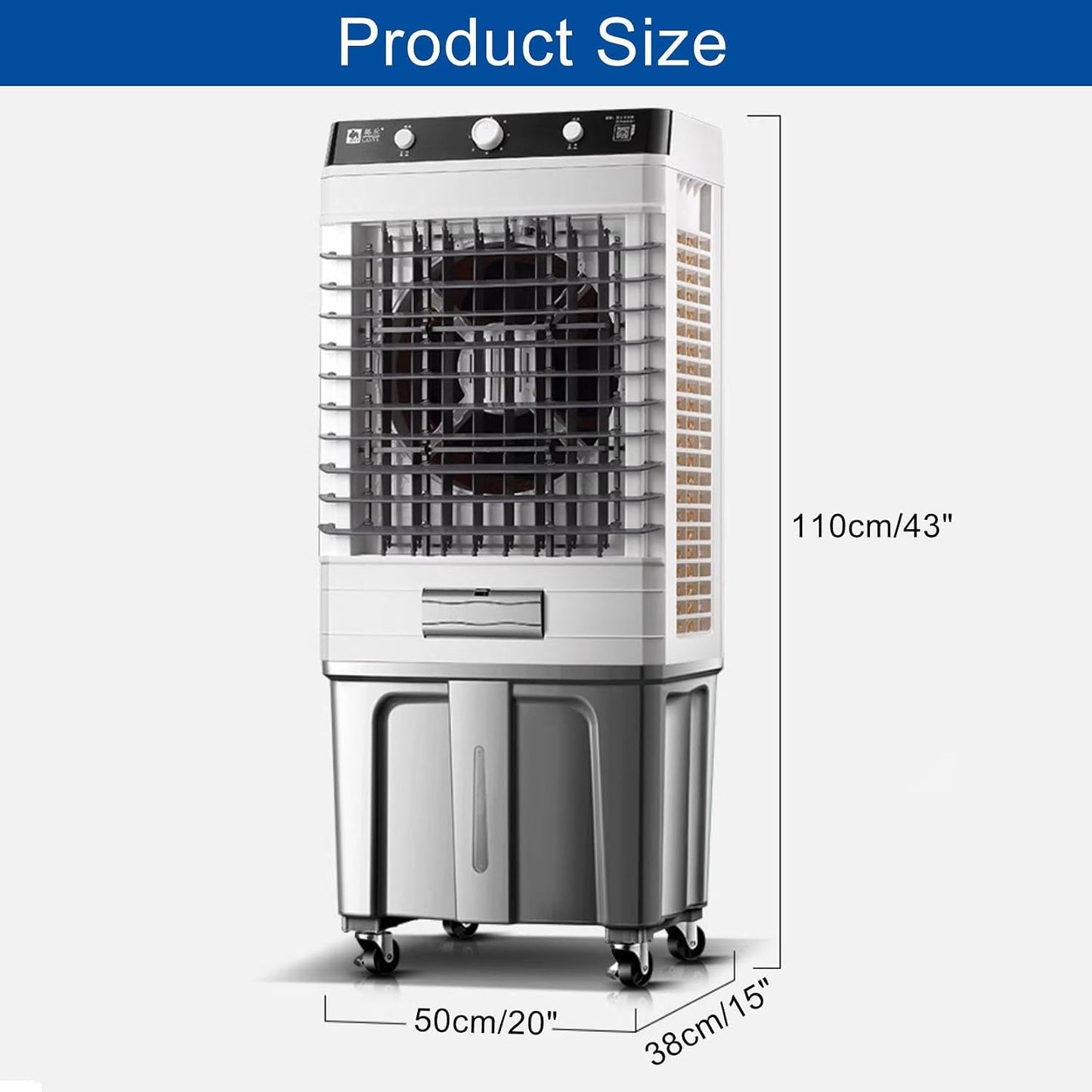 GENERIC Refroidisseur D'air évaporatif Portable 3 En 1 Avec Réservoir De 50L, Boîtes De Glace Pour Le Refroidissement De La Pièce, Fonctionnement Silencieux, 3 Vitesses Et Télécommande, Roues à Rouleaux Facil