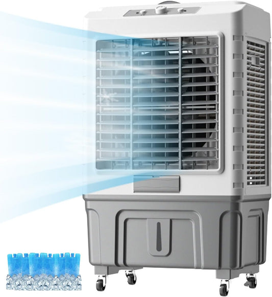  Climatiseur Mobile Industriel, Refroidisseur D'air Par évaporation Portable Avec 3 Vitesses, 3 Glacières, Oscillation à 120° - Ventilateur Refroidisseur D'eau Pour Usage Intérieur Et Extérieur