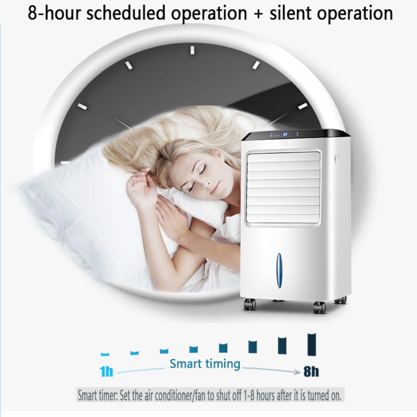 GENERIC Climatiseur évaporatif Avec Réservoir D'eau De 10 L, Oscillation à 60°, Minuterie 8 H, 3 Modes Et 3 Vitesses, Climatiseur Portable Pour Chambre Ou Bureau