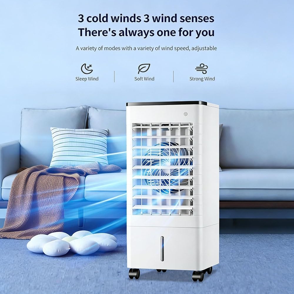 GENERIC Refroidisseur D'air Portable Pour Climatiseur, Refroidisseur D'air Par évaporation De 9 L Avec Télécommande, Ventilateur 4 En 1, 3 Vitesses, écran LED, 4 Blocs De Glace, Minuterie De 7,5 H