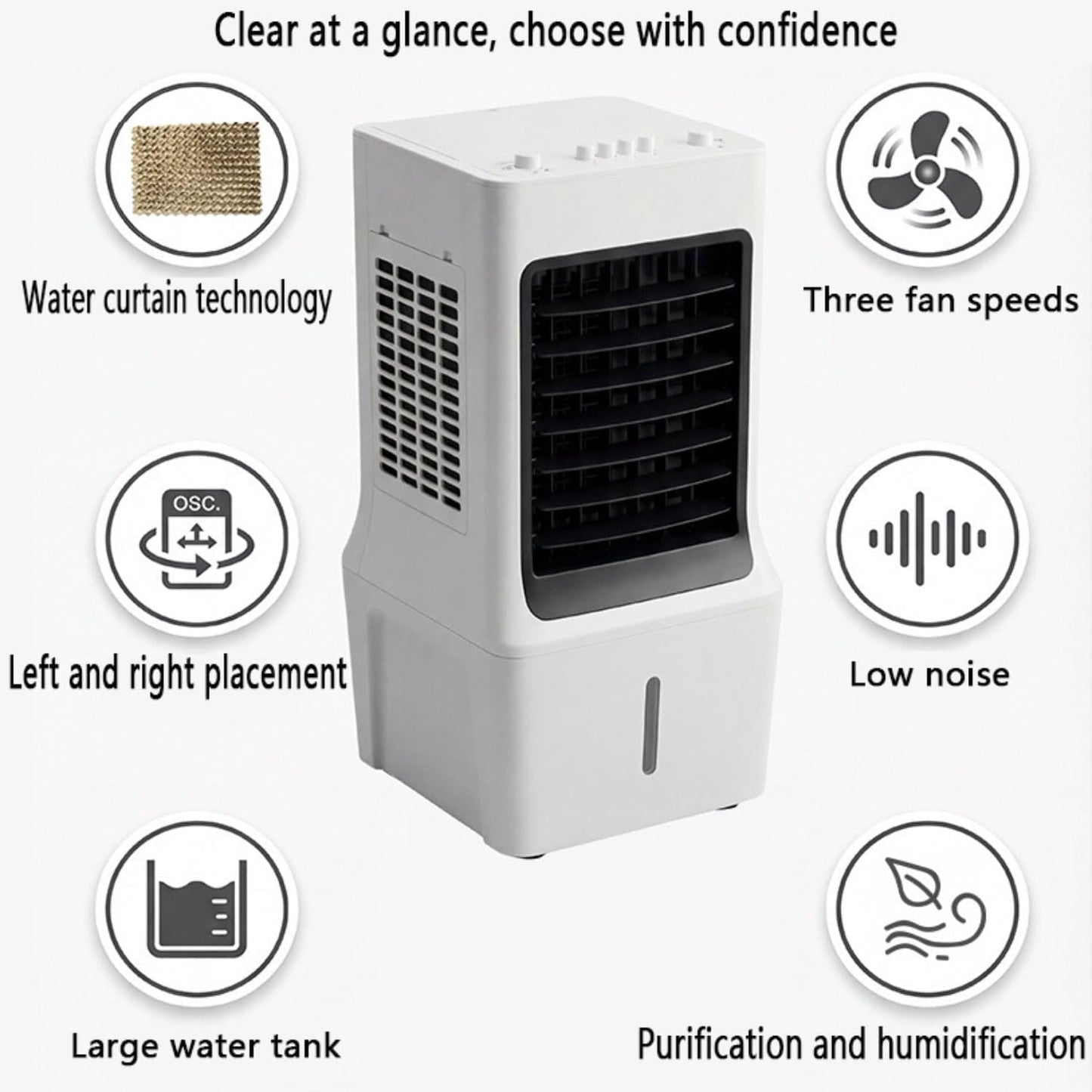 GENERIC Climatiseur Portable Sans Fenêtre Avec Oscillation à 60°, Refroidisseur Par évaporation Sans Conduit, Ventilateur Silencieux Pour Chambre à Coucher, Intérieur Et Extérieur