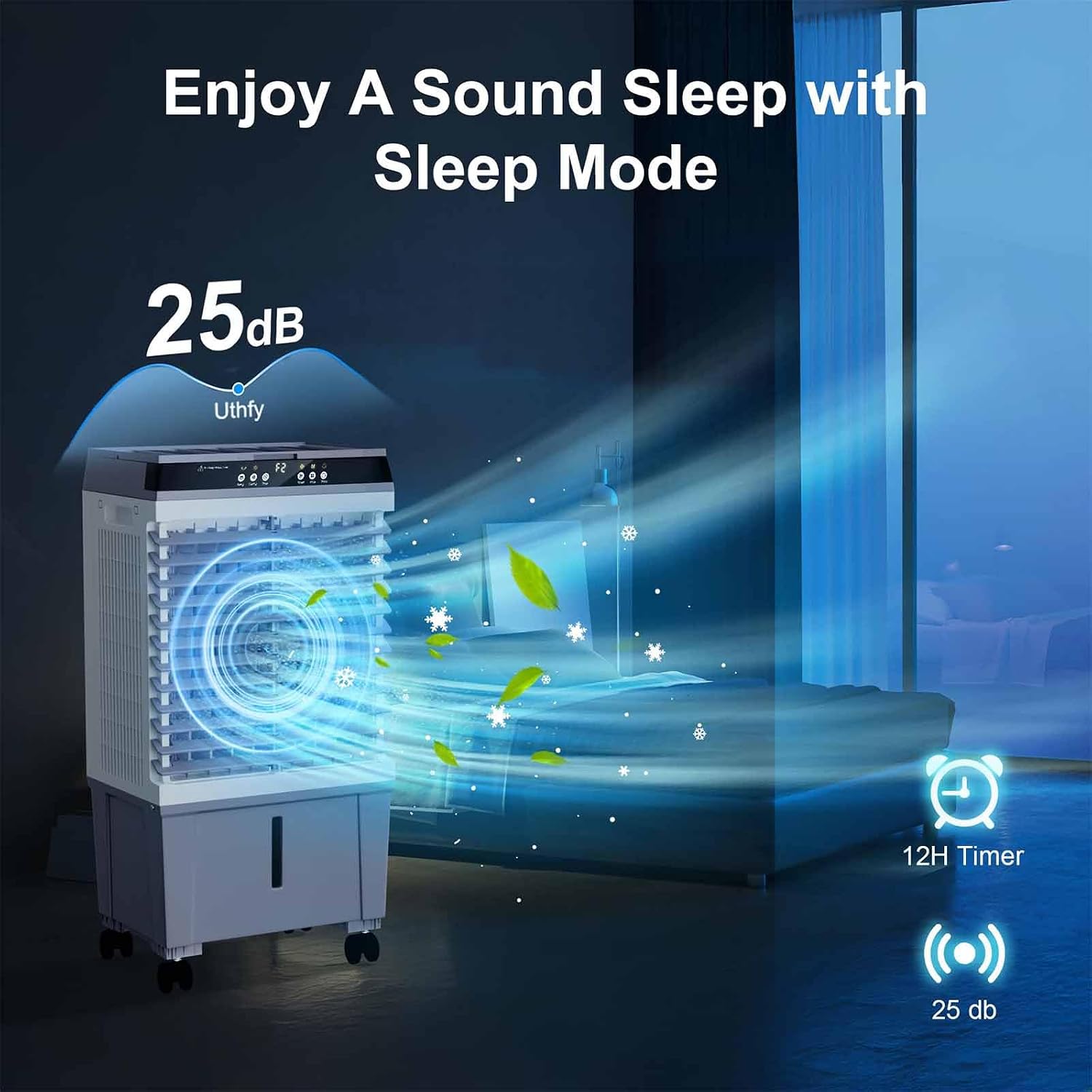 GENERIC Refroidisseur D'air évaporatif Portable, Réservoir D'eau De 40 L, Télécommande, 3 Vitesses, 4 Roues, Minuterie De 12 H, Pour Intérieur De 20 à 30 ㎡, Cour, Garage