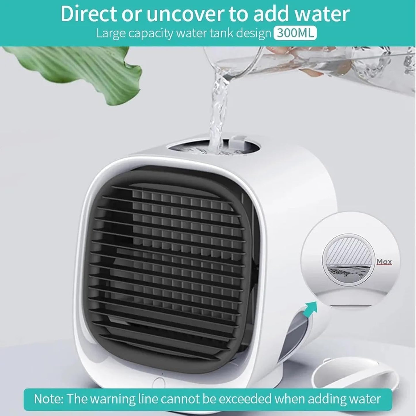  LilCooler Portable AC, Climatiseur Mobile Portable, Mini Refroidisseur D'air, Mini Air Climatiseur Ventilateur Avec 3 Vitesses Réglable Pour Chambre à Coucher, Bureau (Blanc)