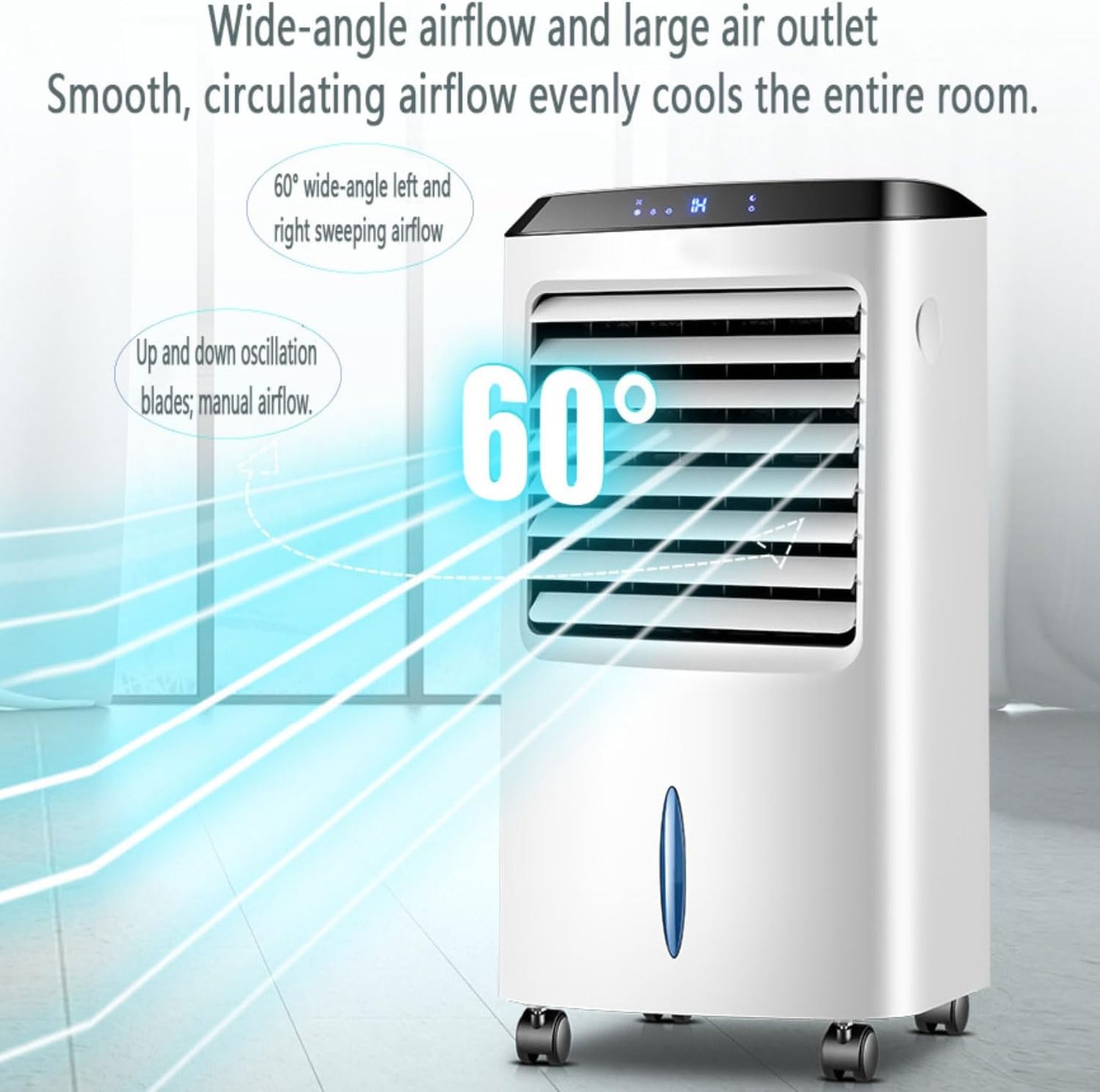 GENERIC Climatiseur évaporatif Avec Réservoir D'eau De 10 L, Oscillation à 60°, Minuterie 8 H, 3 Modes Et 3 Vitesses, Climatiseur Portable Pour Chambre Ou Bureau