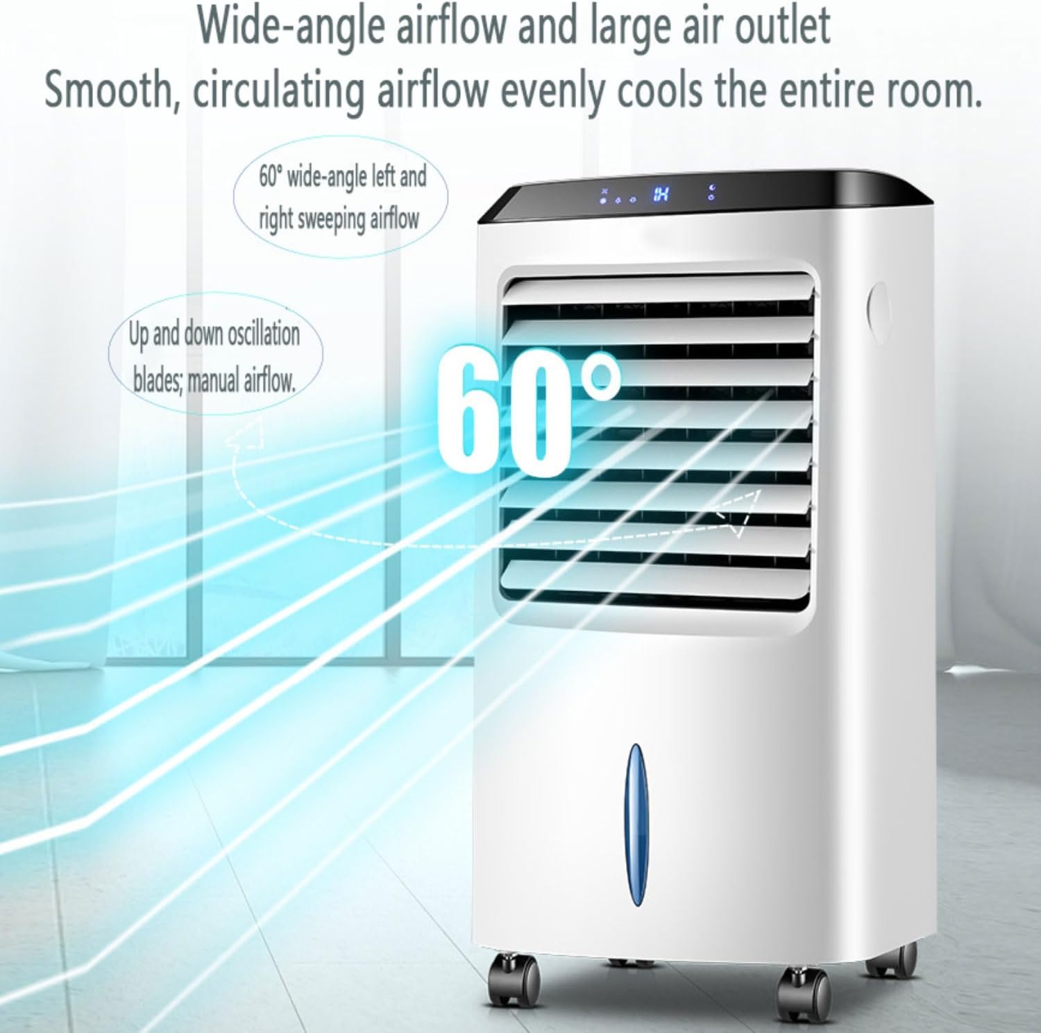 GENERIC Climatiseur évaporatif Avec Réservoir D'eau De 10 L, Oscillation à 60°, Minuterie 8 H, 3 Modes Et 3 Vitesses, Climatiseur Portable Pour Chambre Ou Bureau