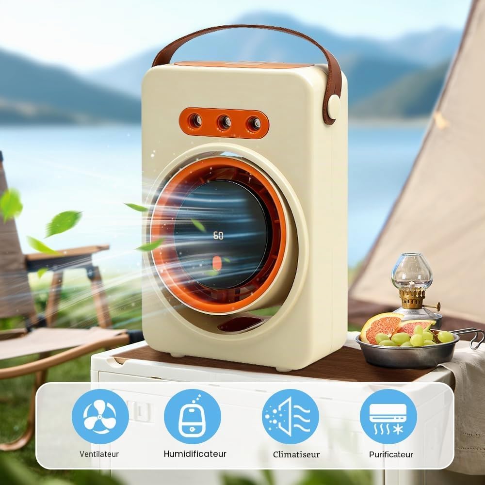  Ventilateur Silencieux Brumisateur, Mini Climatiseur Portable, Ventilateur Bureau Usb Avec 5 Vitesses Et Minuterie,Ventilateur Rechargeable Pour Maison,Voiture,Camping
