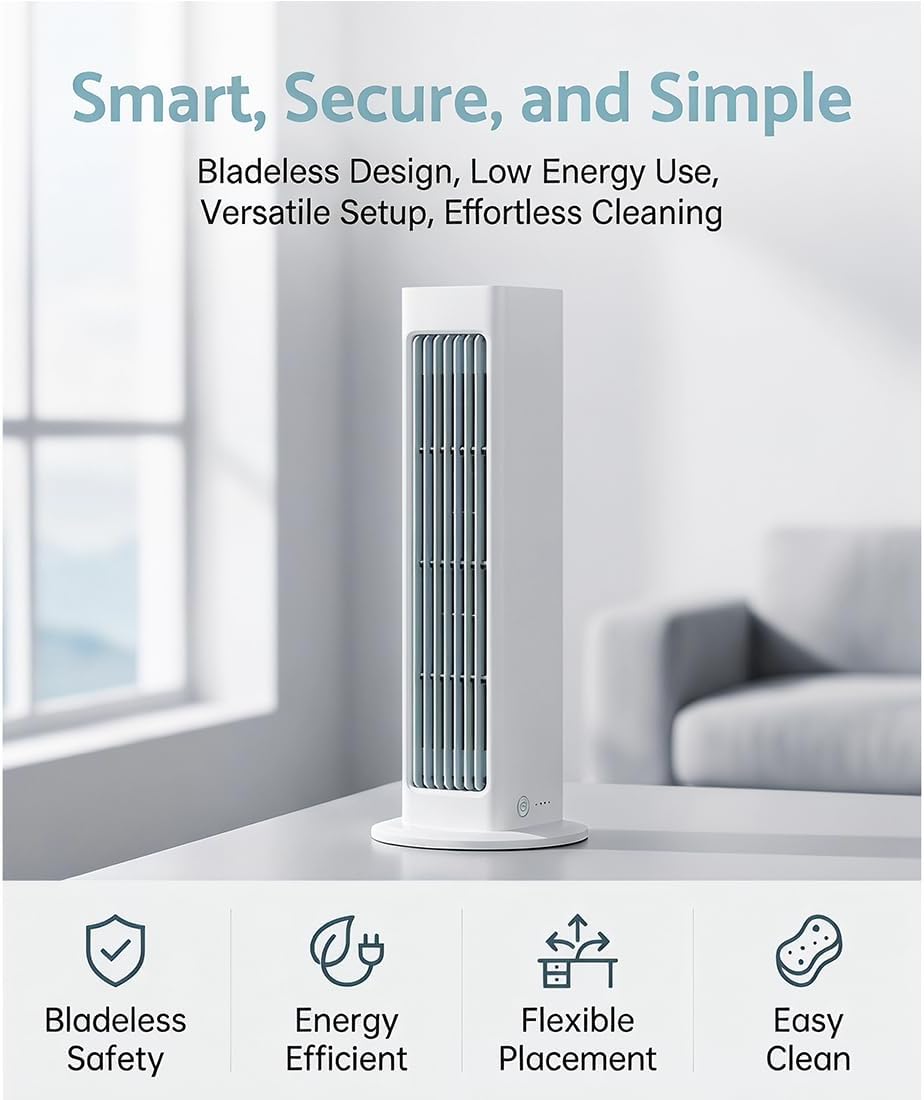  Climatiseur Portable Breeza Pro 2.0 Original, Climatiseur, Installation Sans Perçage, 3 Vitesses, Ultra Silencieux Et Écoénergétique, Pour Chambre, Bureau (Blanc,Rechargeable)