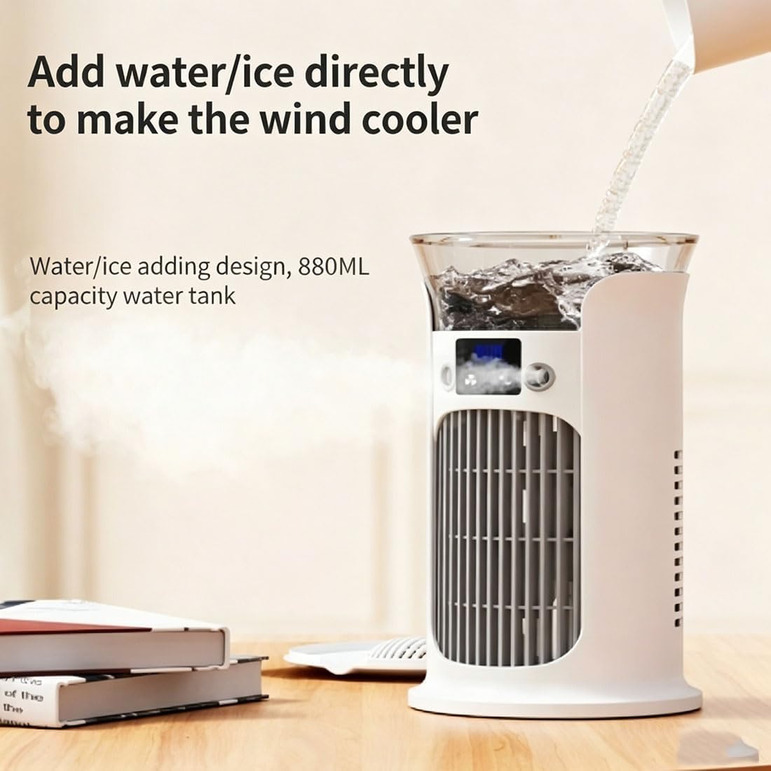 GENERIC Ventilateur De Refroidisseur D'air De Bureau 3-en-1, Ventilateur De Refroidissement De Climatiseur Portable Avec Humidificateur De Réservoir D'eau Et éclairage à Sept Couleurs (Blanc + Jaune)