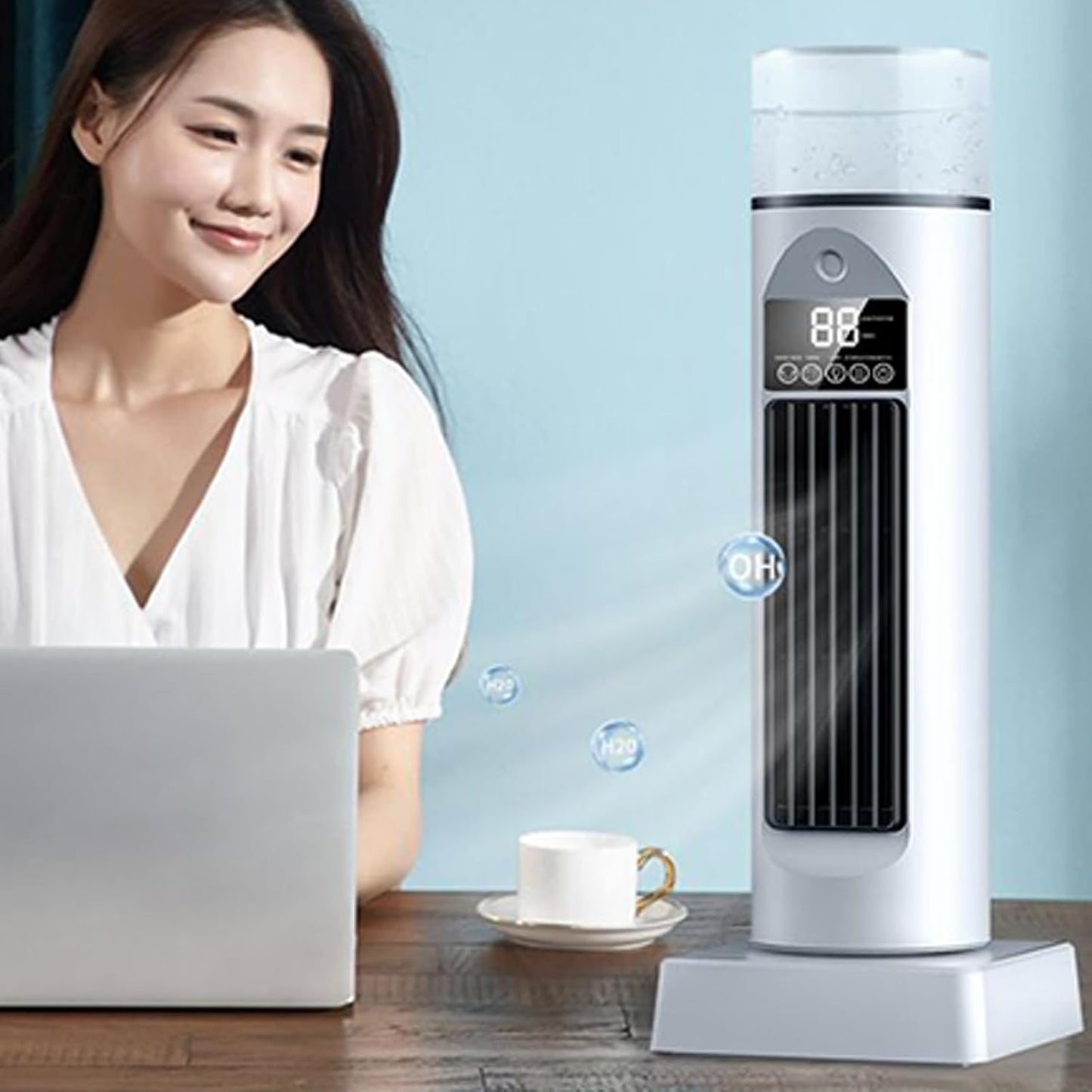 GENERIC Ventilateur AC Portable | Climatiseur à Air Frais | 6 Vitesses Oscillantes Sans Pales Avec Télécommande Et Réservoir D'eau, Humidificateur Pour La Maison, Le Bureau, Le Garage Intérieur