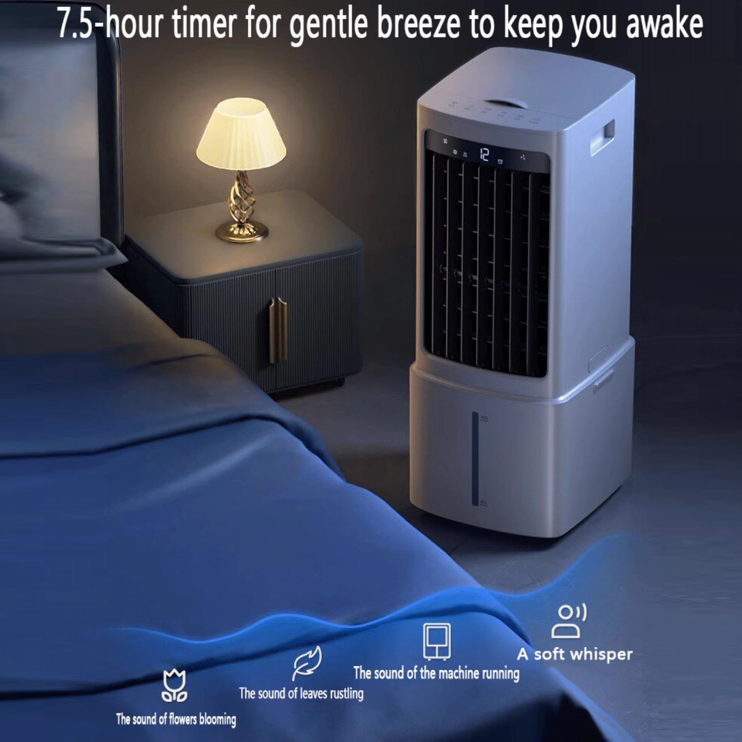 GENERIC Refroidisseur D'air évaporatif De Ventilateur De Climatisation Portable Avec Réservoir D'eau 12L Et 2 Packs De Glace 60W Efficace D'énergie 3 Vitesses 90° Oscillation 35dB Unité De Refroidissement De