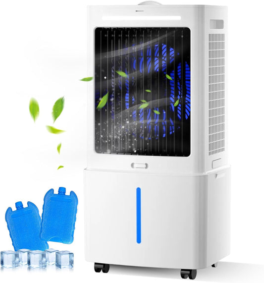  Rafraîchisseur D'Air 25L, Grand Climatiseur Évaporatif Portable, Télécommande & Minuterie, 2 Packs De Glace, Idéal Pour Grand Salon