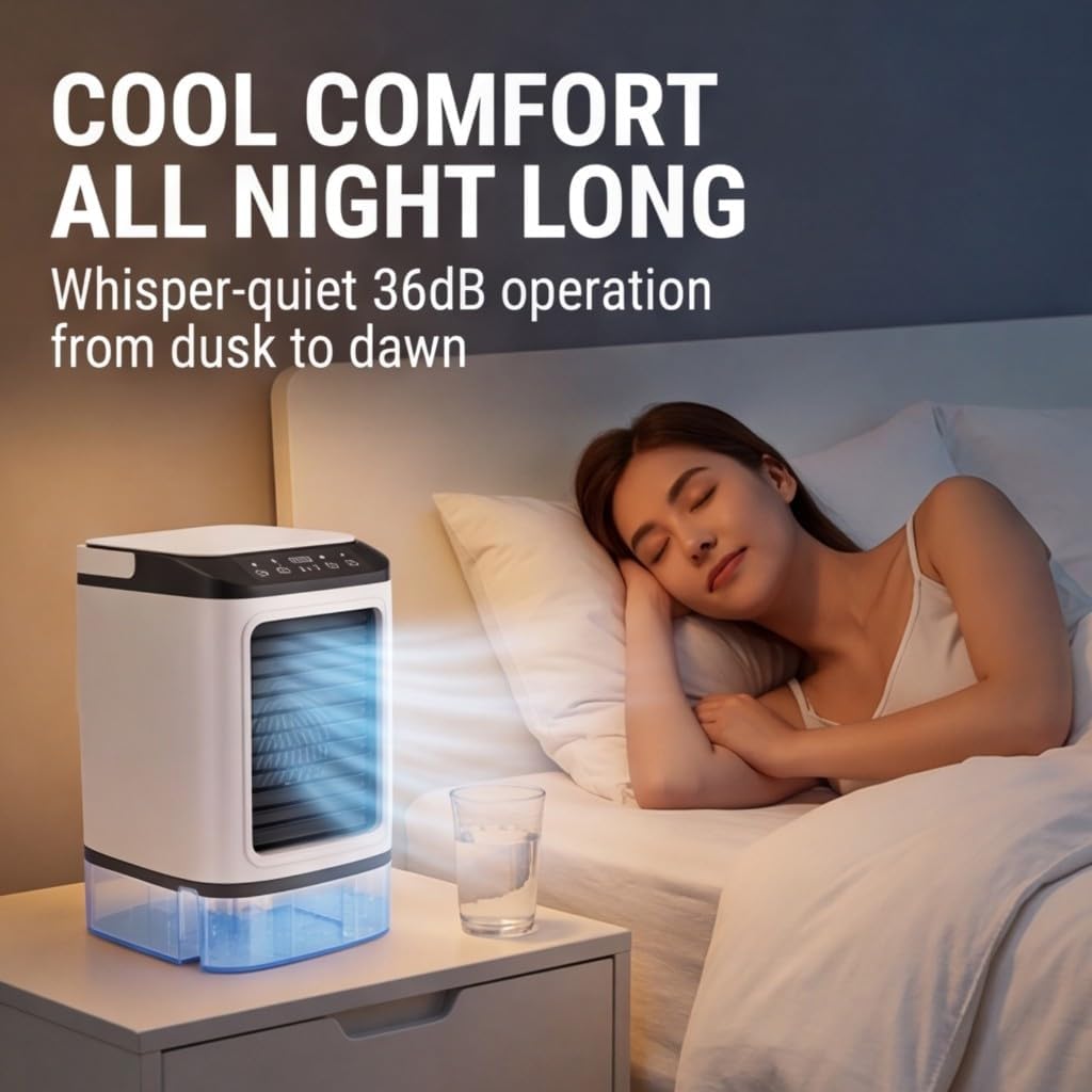  Ventilateur Portable 3 En 1 Avec Refroidissement à Eau, Climatiseur Silencieux Avec éclairage, Alimenté Par USB, 3 Vitesses, Double Brume, Réservoir D'eau De 900 Ml, Ventilateur De Table Pour La