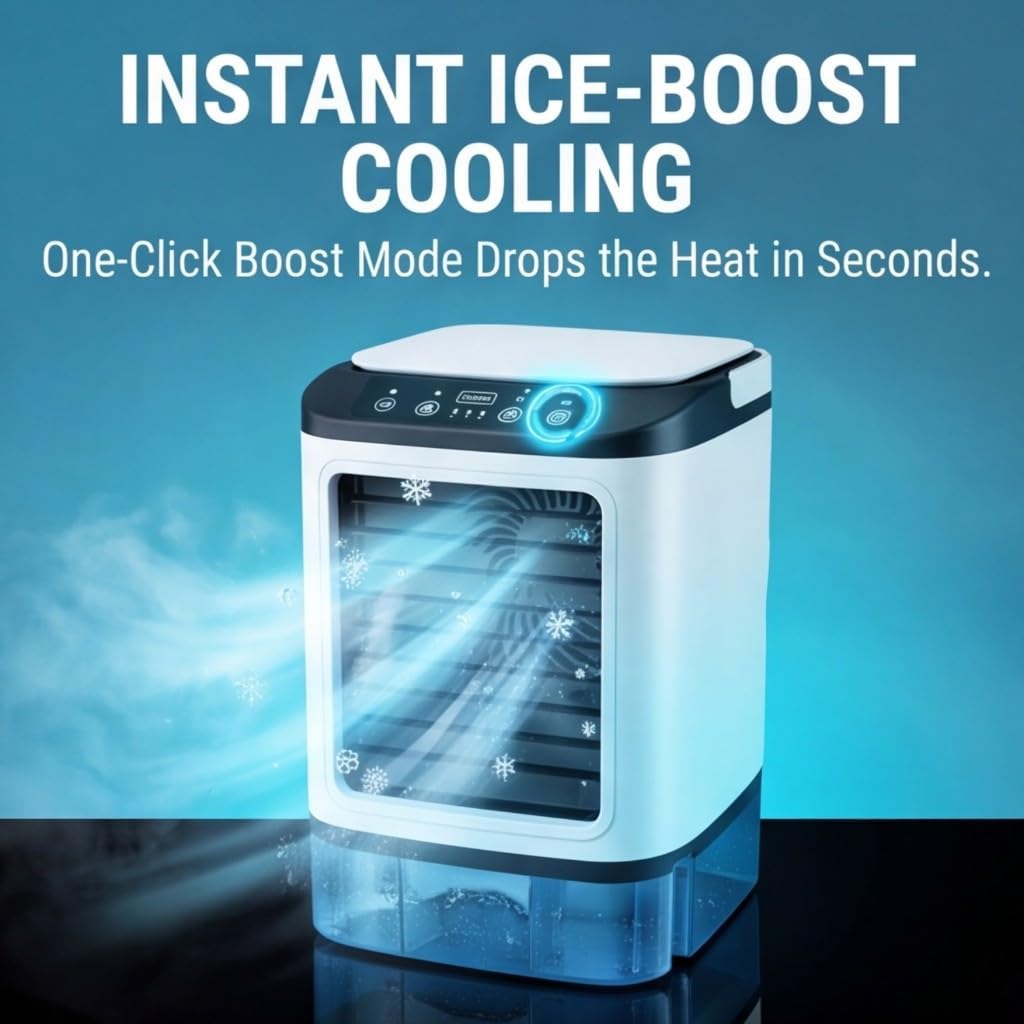  Ventilateur Portable 3 En 1 Avec Refroidissement à Eau, Climatiseur Silencieux Avec éclairage, Alimenté Par USB, 3 Vitesses, Double Brume, Réservoir D'eau De 900 Ml, Ventilateur De Table Pour La