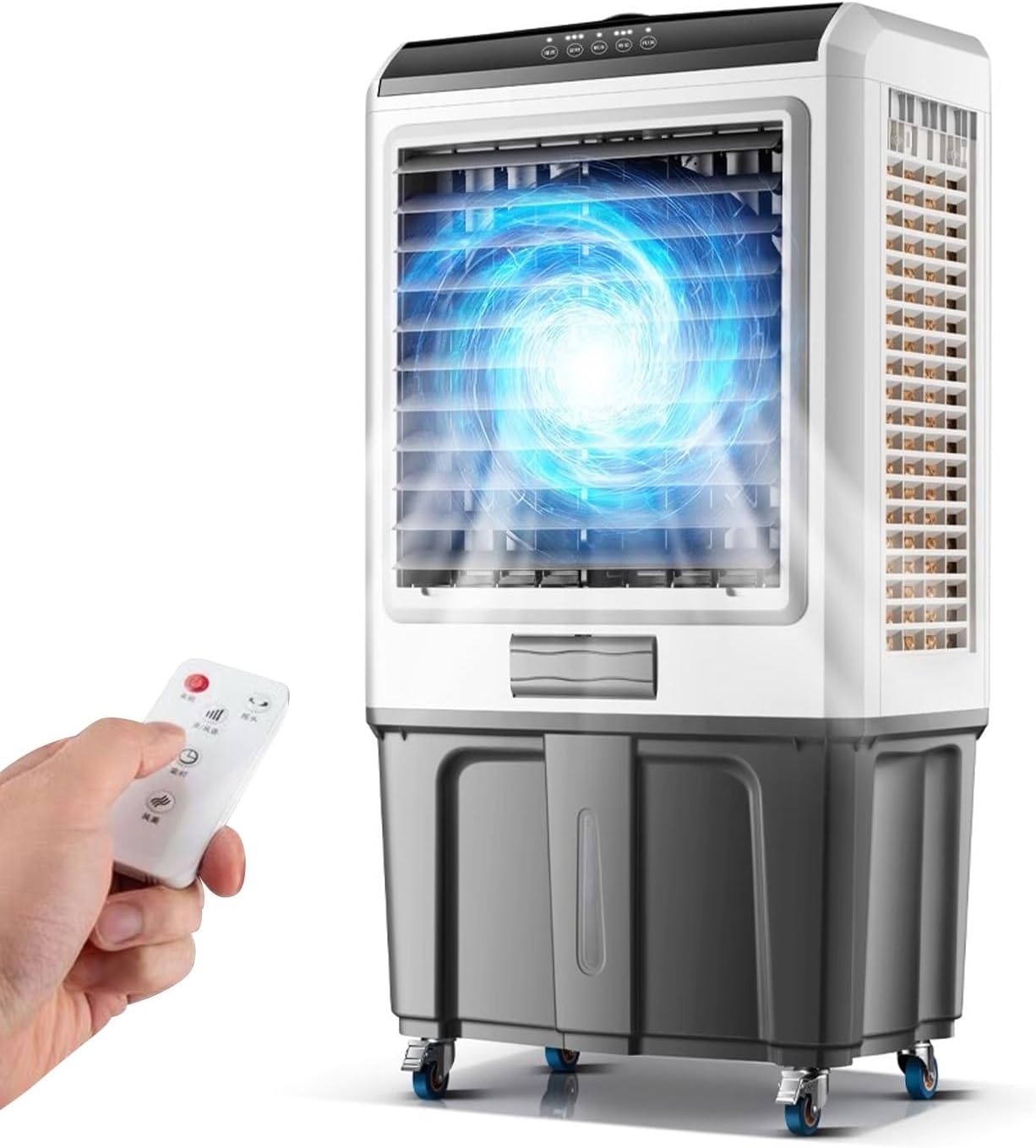 GENERIC Refroidisseur D'air Par évaporation Avec Télécommande, Minuterie 12h, 3 Vitesses De Vent Pour Un Refroidissement Efficace Dans Les Espaces Extérieurs Et Intérieurs