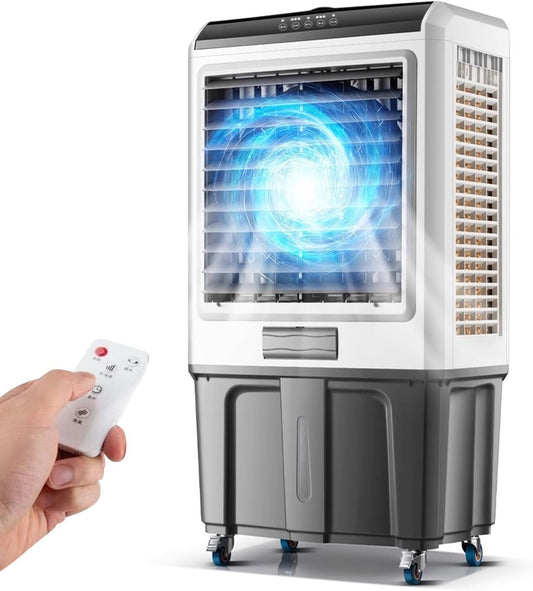 GENERIC Refroidisseur D'air Par évaporation Avec Télécommande, Minuterie 12h, 3 Vitesses De Vent Pour Un Refroidissement Efficace Dans Les Espaces Extérieurs Et Intérieurs