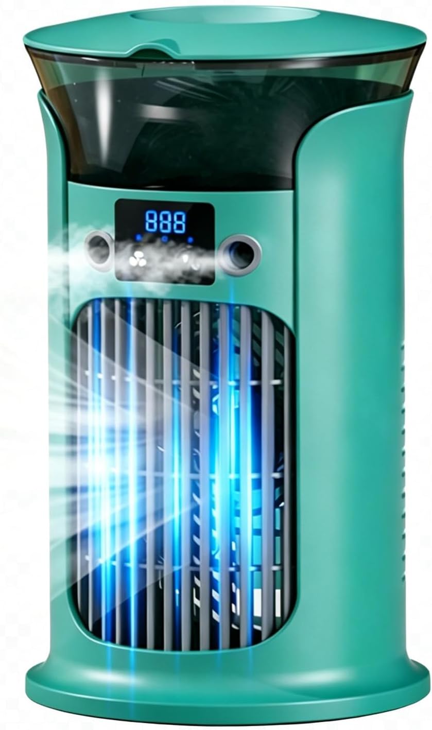  Mini Climatiseur Portable, Rafraîchisseur D'air évaporatif USB, 3 Vitesses, Sans Tuyau D'évacuation, Silencieux, Idéal Pour La Maison, Le Bureau Ou Une Chambre, Réservoir D'eau De 880 Ml (Blanc)