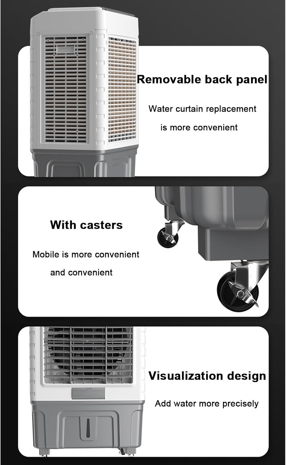  Climatiseur Mobile Industriel, Refroidisseur D'air Par évaporation Portable Avec 3 Vitesses, 3 Glacières, Oscillation à 120° - Ventilateur Refroidisseur D'eau Pour Usage Intérieur Et Extérieur