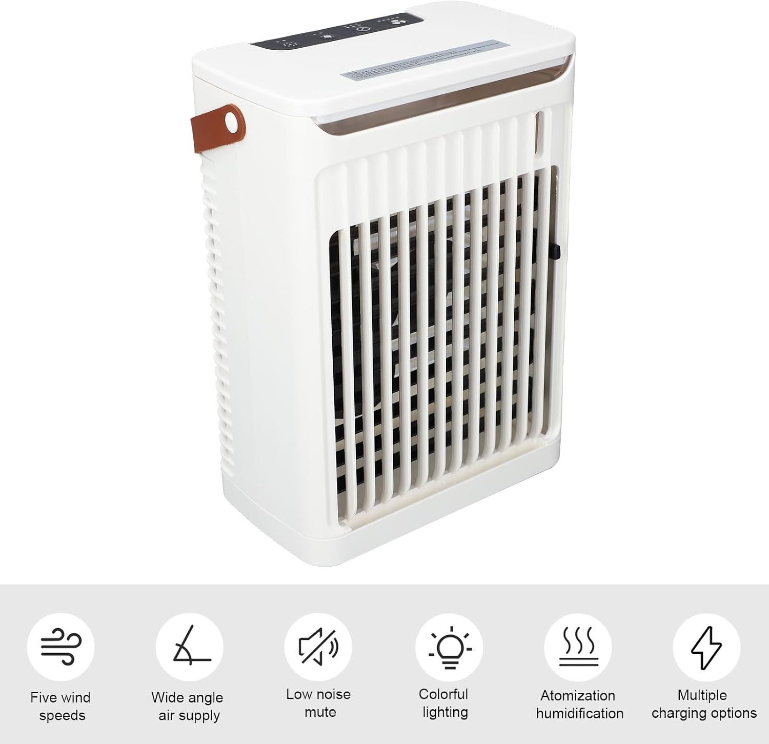  Climatiseur Portable Moteur Puissant 2 Modes De Brume De Refroidissement Ventilateur 5 Vitesses 7 LED Pour La Maison, Le Bureau, Le Dortoir, Le Camping Avec Réservoir De 680 Ml