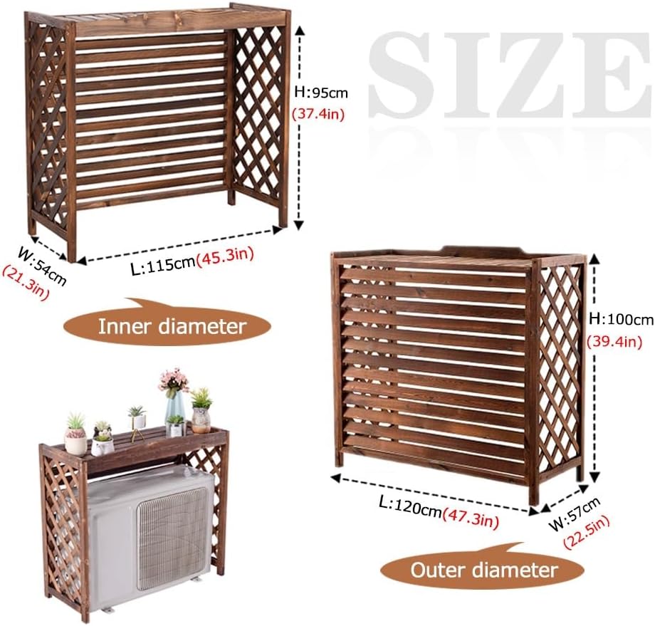  Housse De Protection En Bois Pour Climatiseur Extérieur, Support Anti-corrosion En Bois Massif Pour Fleurs, Jardin Et Balcon (taille : 120 X L)
