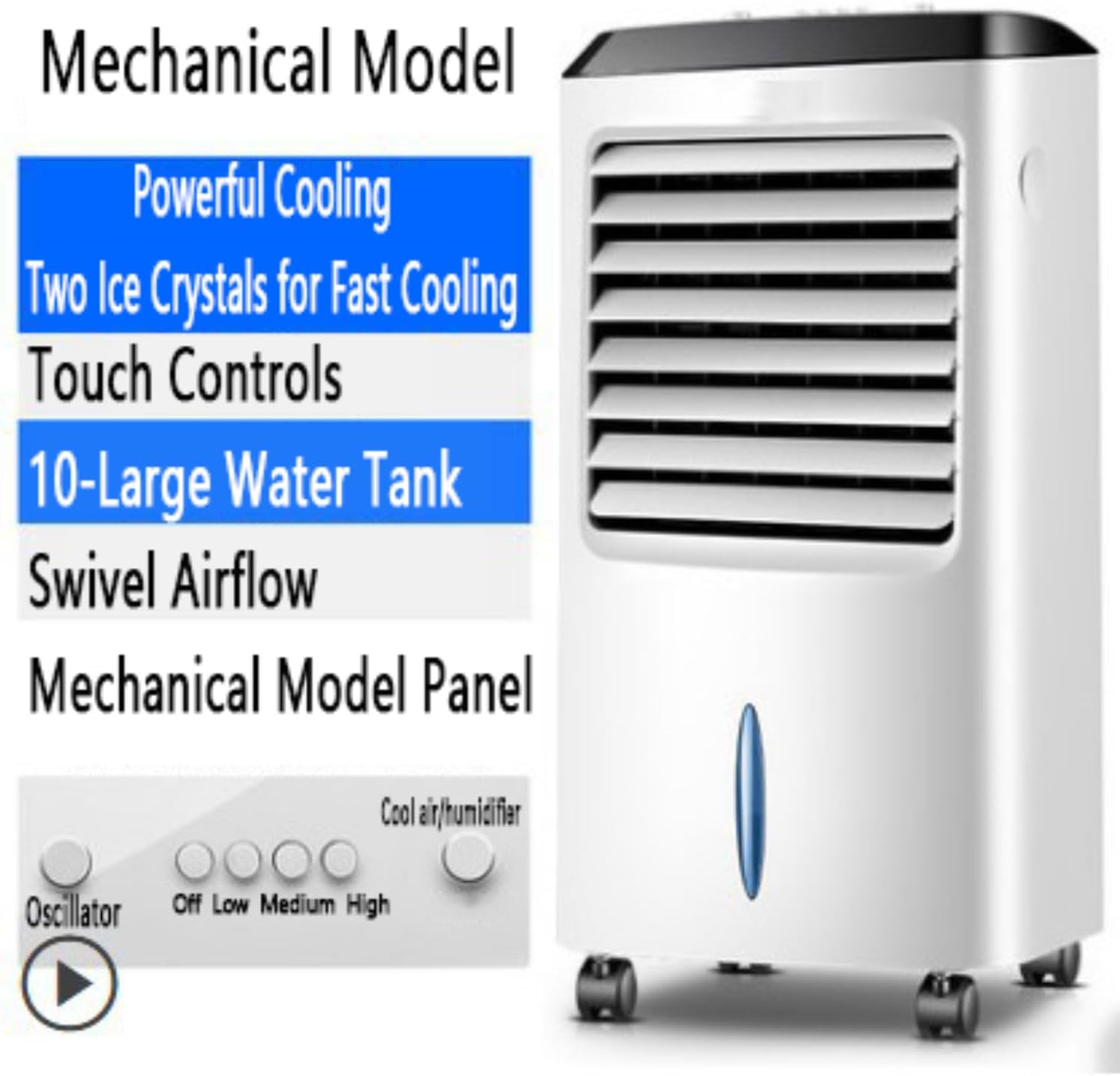 GENERIC Climatiseur évaporatif Avec Réservoir D'eau De 10 L, Oscillation à 60°, Minuterie 8 H, 3 Modes Et 3 Vitesses, Climatiseur Portable Pour Chambre Ou Bureau