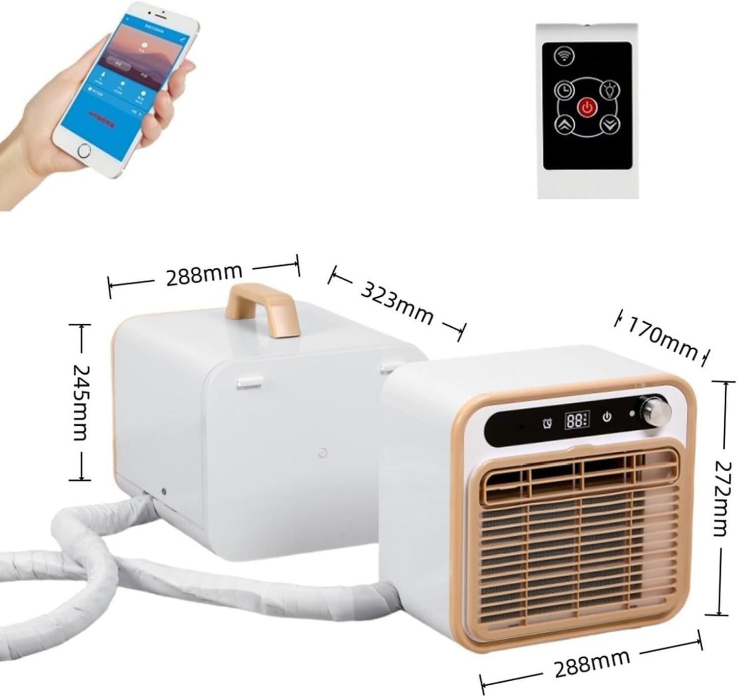 GENERIC Climatiseur Portable Split 1500 W - Unité De Refroidissement Silencieuse Avec Un Débit Dair De 130 M³/h, Minuterie 12 H, Télécommande Tactile Et One Color 2m Connecting Pipe