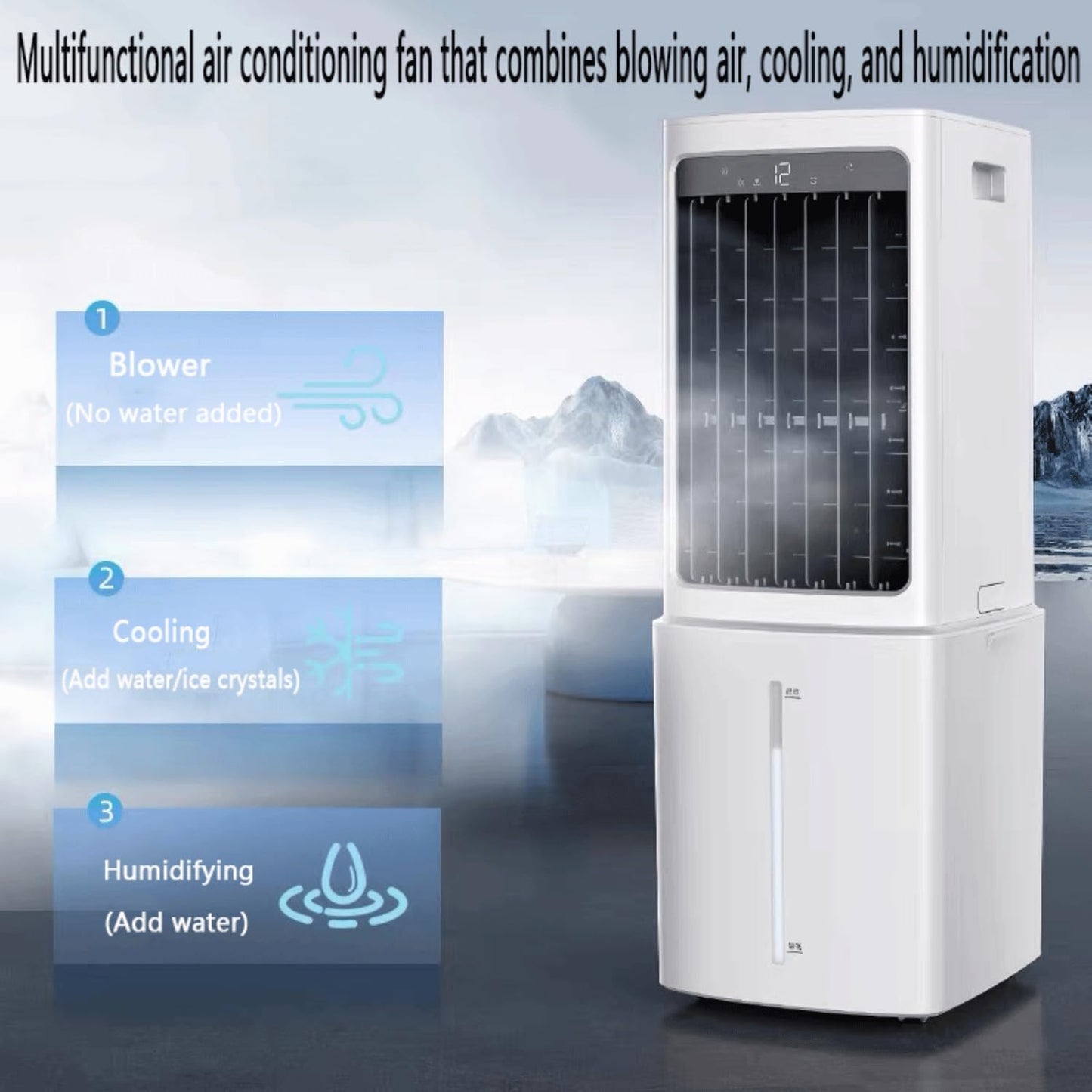 GENERIC Refroidisseur D'air évaporatif De Ventilateur De Climatisation Portable Avec Réservoir D'eau 12L Et 2 Packs De Glace 60W Efficace D'énergie 3 Vitesses 90° Oscillation 35dB Unité De Refroidissement De