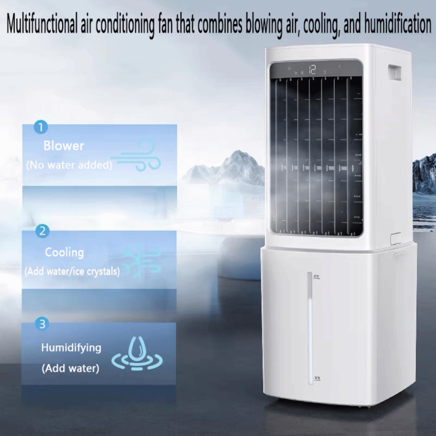 GENERIC Refroidisseur D'air évaporatif De Ventilateur De Climatisation Portable Avec Réservoir D'eau 12L Et 2 Packs De Glace 60W Efficace D'énergie 3 Vitesses 90° Oscillation 35dB Unité De Refroidissement De