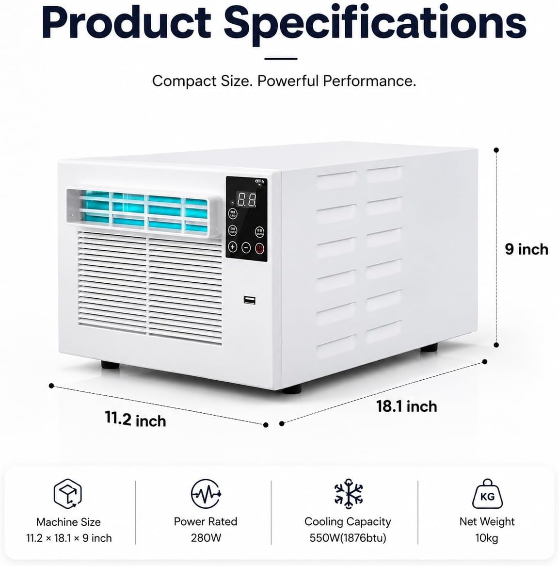 GENERIC 1876BTU Unité De Courant Alternatif Portable, Déshumidificateur Compact Pour L'espace De 5m2, Contrôle De Refroidissement Et D'humidité Silencieux, Mouvement Facile Avec Roulettes, Aucune Unité Extéri