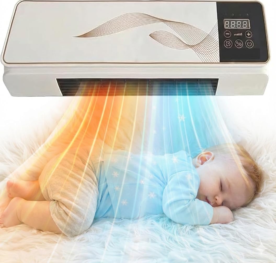  Air Conditionérateur Mur Et Table, Chauffage Refroidissement 60W, Calme <45dB, Télécommande, Compact Pour Chambre De Bureau, Efficacité énergétique, Flux D'air Chaud Et Froid, Facile à Installer